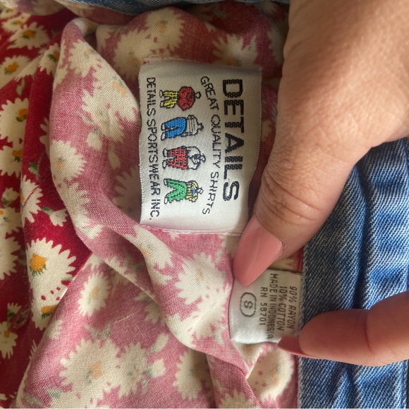 Vintage 90s Button Up Floral With Denim Collar Details Sportswear Size Small - Picture 4 of 5